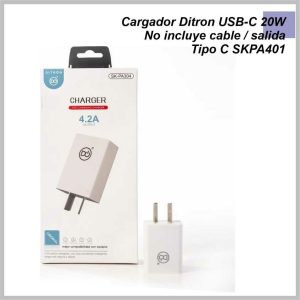 Cargador DITRON SKPA401 USB-C 20W No incluye cable/ salida TIPO C