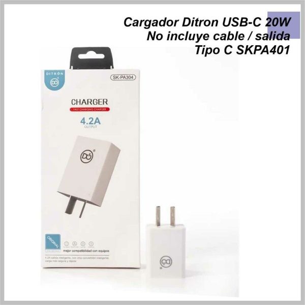 Cargador DITRON SKPA401 USB-C 20W No incluye cable/ salida TIPO C