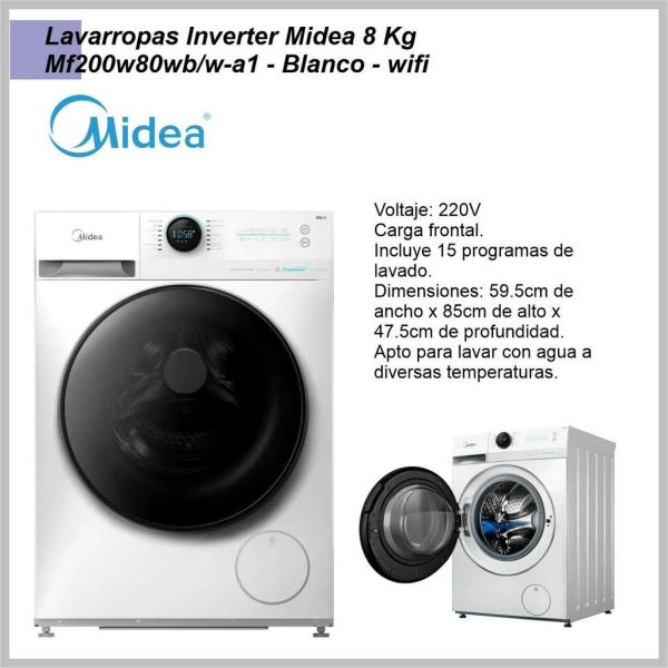 Lavarropas MIDEA Inverter 8kg blanco MF200W80WB/W-A1 wifi