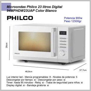 Microondas PHILCO 23lts digital blanco MPHDW23UAP
