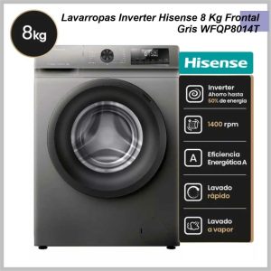Lavarropas HISENSE inverter 8kg gris carga frontal WFQP8014T