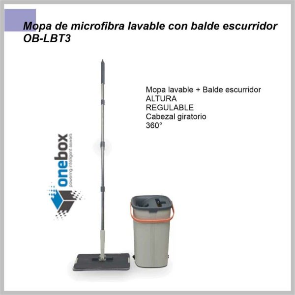 Mopa Microfibra ONEBOX lavable c/balde escurridor OB-LBT3