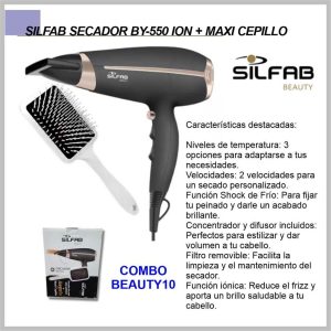 Combo Beauty SILFAB secador de pelo BY-550 + Maxi cepillo COMBOBEAUTY10