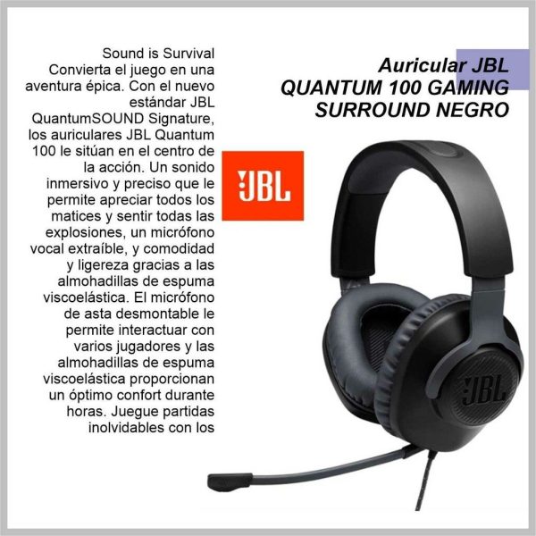 Auricular JBL QUANTUM 100 Negro JBLQUANTUM 100 BLKAM - Image 4