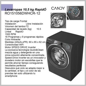 Lavarropas 10,5Kg 1500rpm CANDY RO151056DWHCR-12