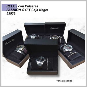 Reloj + Pulseras Fashion GYFT caja negra 53532