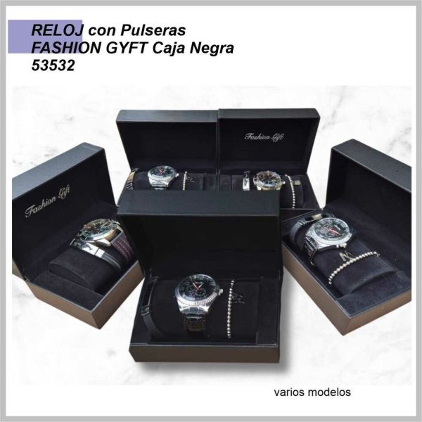 Reloj + Pulseras Fashion GYFT caja negra 53532