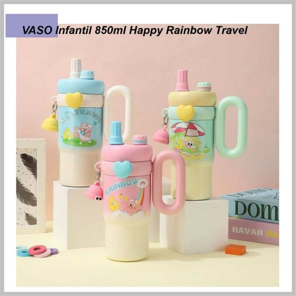 Vaso infantil 850ML Happy Rainbow Travel ISA819