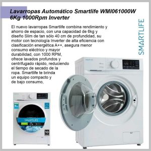 Lavarropas SMARTLIFE Slim blanco inverter 6kg 1000RPM SL-WMI061000W