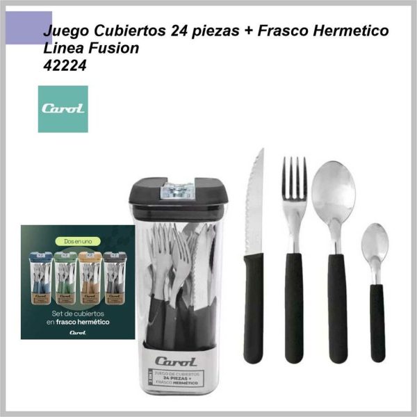 Juego de cubiertos CAROL 24 pzas en Frasco 42224fus Hermetico  fusion 6123