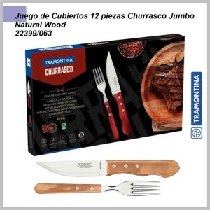 Juego de cubiertos TRAMOTINA 12 pzas Churrasco Jumbo 22399/063 natural wood 7361