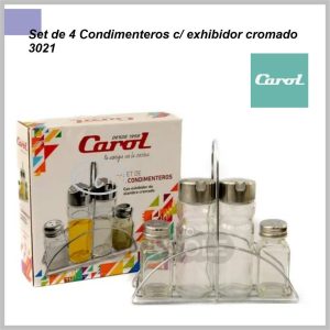 Set CAROL 4 condimenteros c/exhibidor cromado 3021 5380