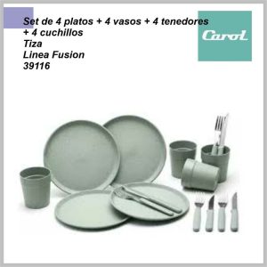 Set CAROL 12 PZAS 39116 platos 25cm + vasos 420ml + tenedores + cuchillos 6298