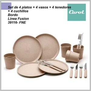 Set CAROL 12 PZAS 39116 platos 25cm + vasos 420ml + tenedores + cuchillos 6298