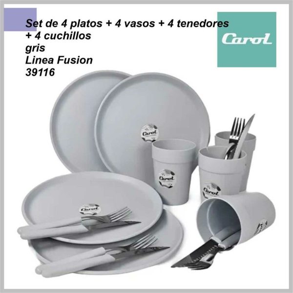Set CAROL 12 PZAS 39116 platos 25cm + vasos 420ml + tenedores + cuchillos 6298 - Image 4